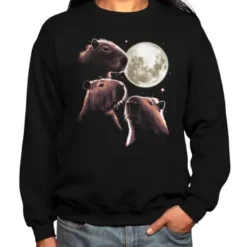 Three Capybara Moon Funny Capybara Meme Mystical Capybara Premium Sweatshirt VTM0376