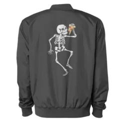 A Skeleton Enjoying A Slice Of Pizza Bomber Jacket VTM0599