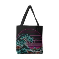 Great Wave Neon - Great Wave Off Kanagawa - Hokusai - Vintage Canvas Tote Bags VTM0863