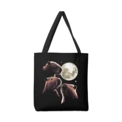 Three Capybara Moon Funny Capybara Meme Mystical Capybara Canvas Tote Bags VTM0891