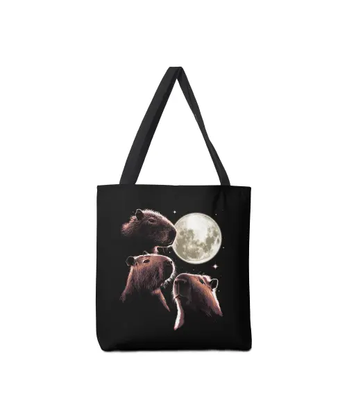 Three Capybara Moon Funny Capybara Meme Mystical Capybara Canvas Tote Bags VTM0891