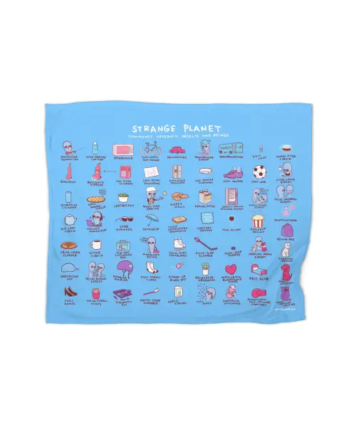 Strange Planet: Commonly Observed Objects & Beings - Blue Premium Fleece Blanket VTM0920